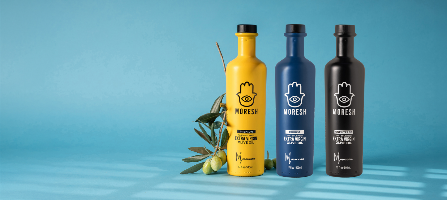 Moresh Gourmet Smooth, Robust & Unfiltered Extra Virgin Olive Oil Lineup